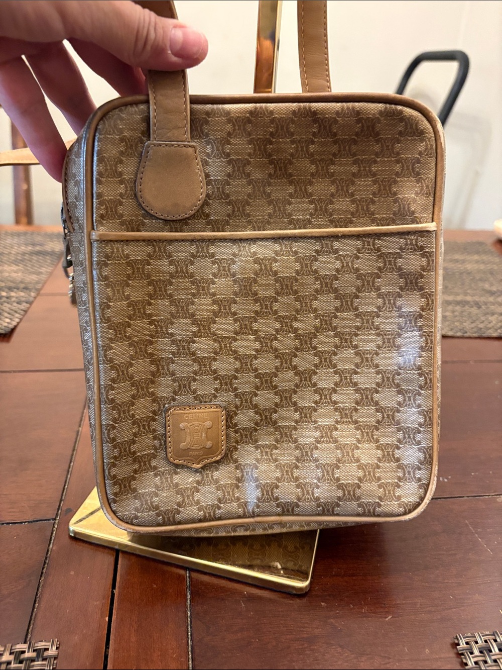Celine macadame leather crossbody bag with zipper closure in beautiful condition